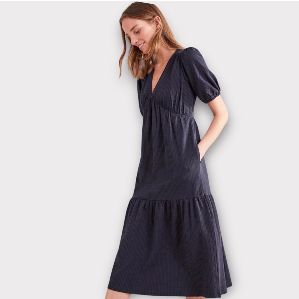 Boden navy midi jersey seersucker dress size 16